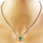 5.62 Carat Emerald 18K White Gold Diamond Necklace - Fashion Strada