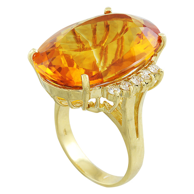 32.40 Carat Citrine 14K Yellow Gold Diamond Ring - Fashion Strada