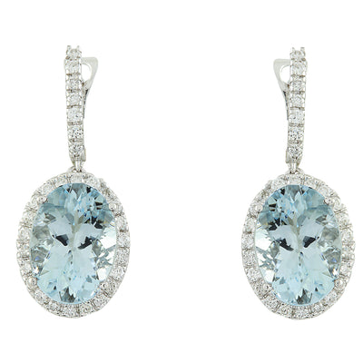 11.40 Carat Aquamarine 14K white Gold Diamond earrings - Fashion Strada