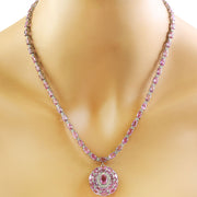 37.80 Carat Sapphire 14K White Gold Diamond Necklace - Fashion Strada