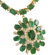 41.20 Carat Emerald 14K yellow Gold Diamond Necklace - Fashion Strada