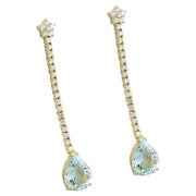 7.17 Carat Aquamarine 14K Yellow Gold Diamond earrings - Fashion Strada