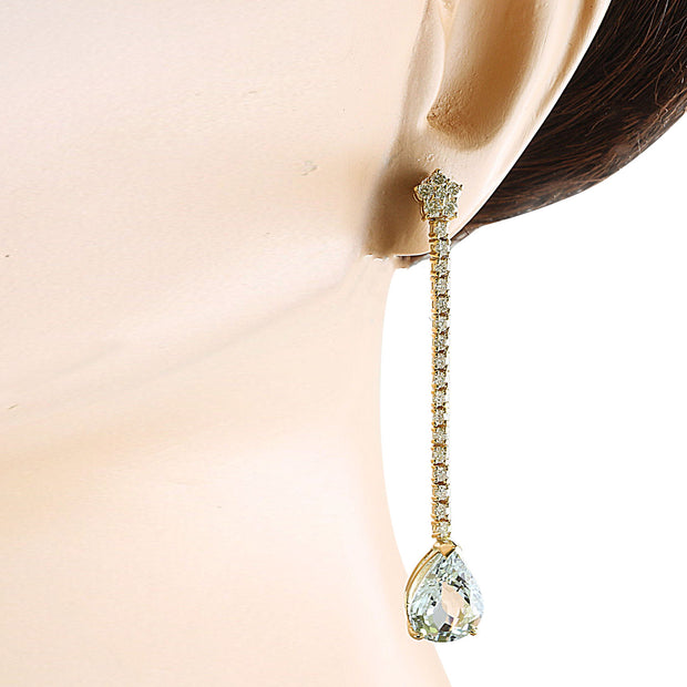 7.17 Carat Aquamarine 14K Yellow Gold Diamond earrings - Fashion Strada