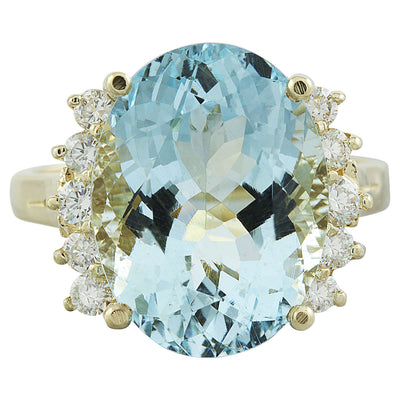 8.15 Carat Aquamarine 14K Yelow Gold Diamond Ring - Fashion Strada