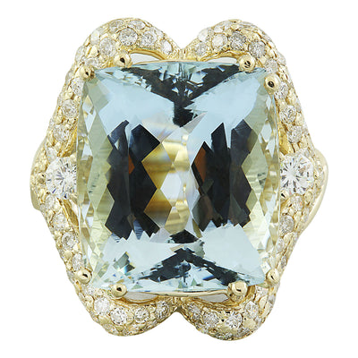 16.40 Carat Aquamarine 14K Yellow Gold Diamond Ring - Fashion Strada