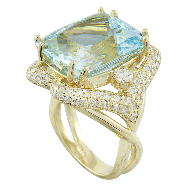 16.40 Carat Aquamarine 14K Yellow Gold Diamond Ring - Fashion Strada