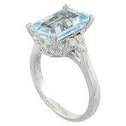 4.20 Carat Aquamarine 14K White Gold Diamond Ring - Fashion Strada