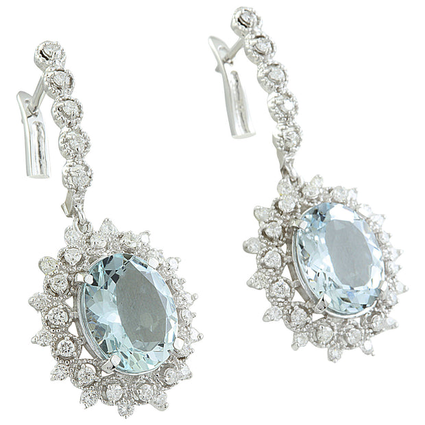 8.65 Carat Aquamarine 14K white Gold Diamond Earrings - Fashion Strada