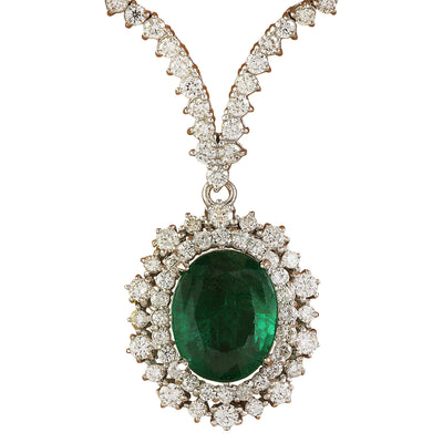 9.45 Carat Emerald 18K White Gold Diamond Necklace - Fashion Strada