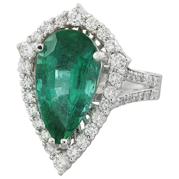 6.15 Carat Emerald 14K White Gold Diamond Ring - Fashion Strada