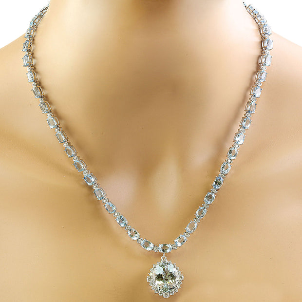 43.35 Carat Aquamarine 14K White Gold Diamond Necklace - Fashion Strada