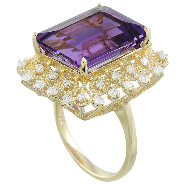 11.95 Carat Amethyst 14K Yellow Gold Diamond Ring - Fashion Strada
