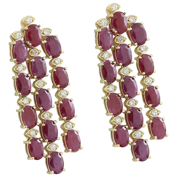 15.12 Carat Ruby 14K Yellow Gold Diamond Earrings - Fashion Strada