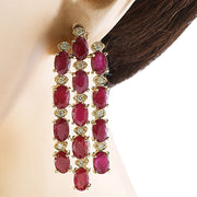 15.12 Carat Ruby 14K Yellow Gold Diamond Earrings - Fashion Strada