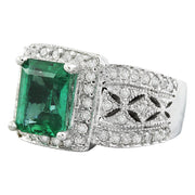 3.06 Carat Emerald 14K White Gold Diamond Ring - Fashion Strada