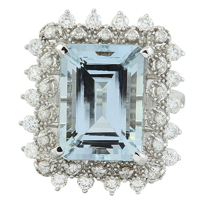 7.67 Carat Aquamarine 14K White Gold Diamond Ring - Fashion Strada