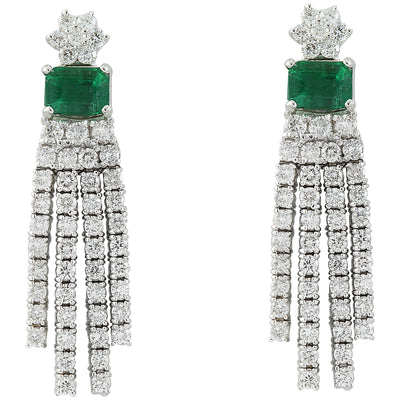 5.01 Carat Emerald 18K White Gold Diamond Errings - Fashion Strada