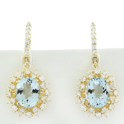 8.07 Carat Aquamarine 14K Yellow Gold Diamond Earrings - Fashion Strada