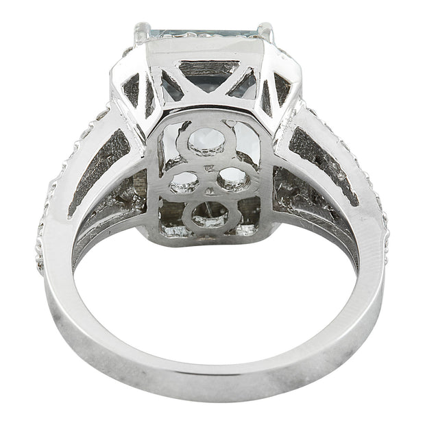 5.90 Carat Aquamarine 14K White Gold Diamond Ring - Fashion Strada