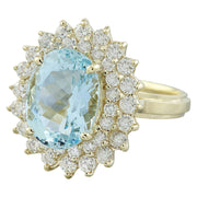 6.10 Carat Aquamarine 14K Yellow Gold Diamond Ring - Fashion Strada