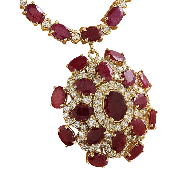 43.35 Carat Ruby 14K Yellow Gold Diamond Necklace - Fashion Strada