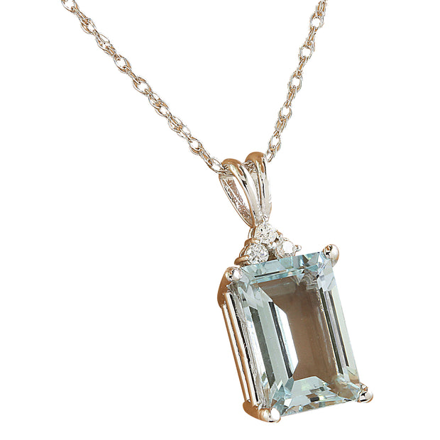 3.43 Carat Aquamarine 14K White Gold Diamond Necklace - Fashion Strada