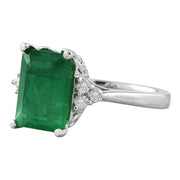 3.55 Carat Emerald 14K White Gold Diamond Ring - Fashion Strada