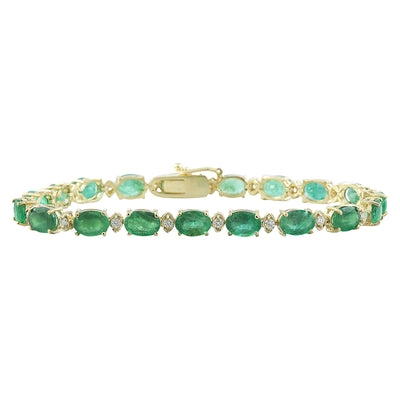 15.29 Carat Emerald 14K Yellow Gold Diamond Bracelet - Fashion Strada
