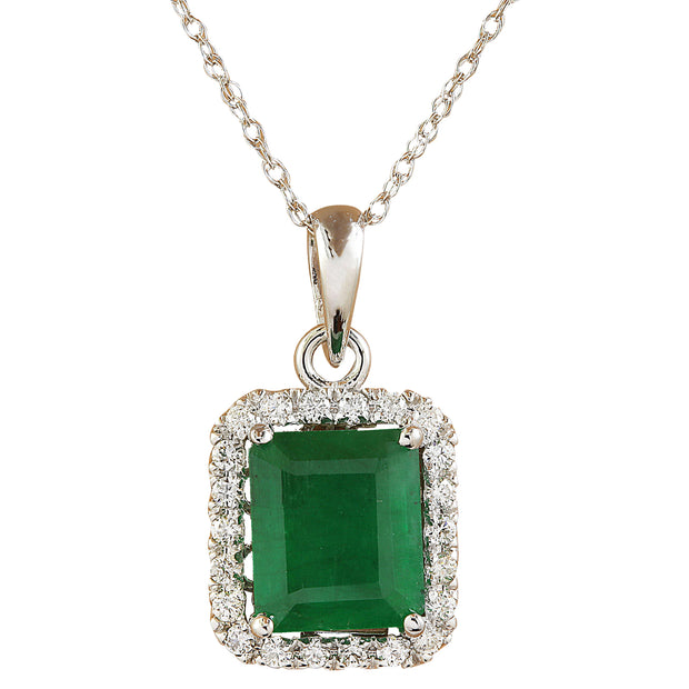3.73 Carat Emerald 14K White Diamond Necklace - Fashion Strada