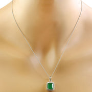 3.73 Carat Emerald 14K White Diamond Necklace - Fashion Strada