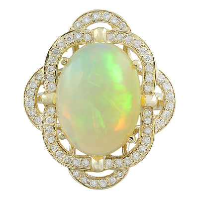 7.05 Carat Opal 14K Yellow Gold Diamond Ring - Fashion Strada