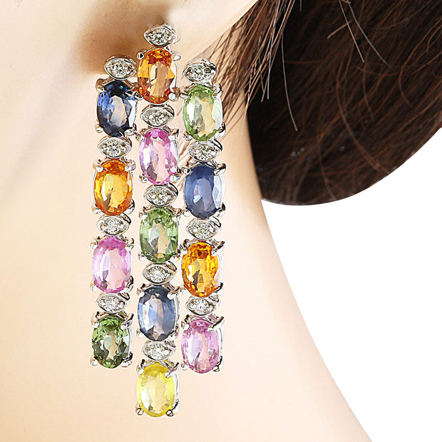 16.70 Carat sapphire 14K White Gold Diamond Earrings - Fashion Strada