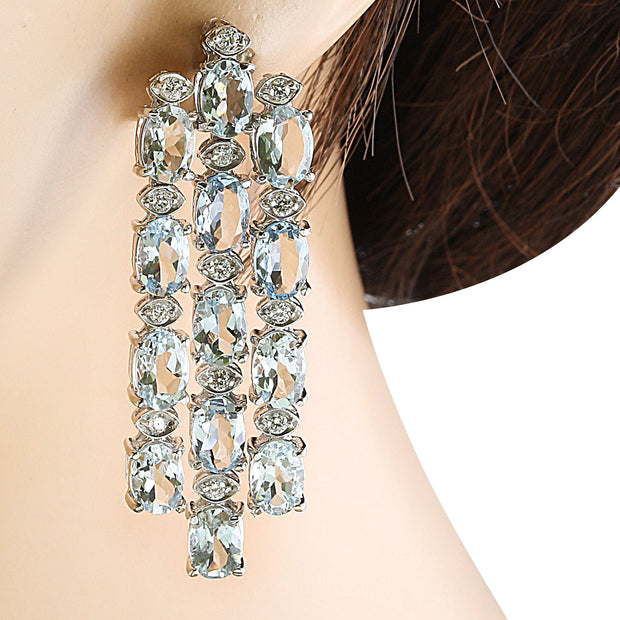 9.95 Carat Aquamarine 14K White Gold Diamond Earrings - Fashion Strada