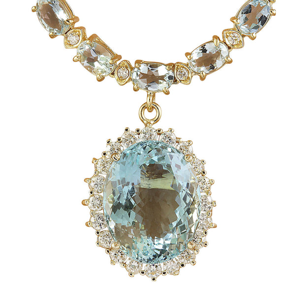 37.30 Carat Aquamarine 14K Yellow Gold Diamond Necklace - Fashion Strada