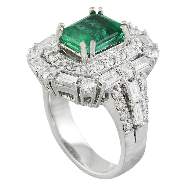 5.12 Carat Emerald 14K White Gold Diamond Ring - Fashion Strada