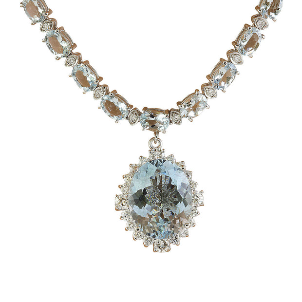 33.44 Carat Aquamarine 14k white Gold Diamond Necklace - Fashion Strada