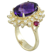 8.60 Carat Amethyst Ruby 14K Yellow Gold Diamond Ring - Fashion Strada