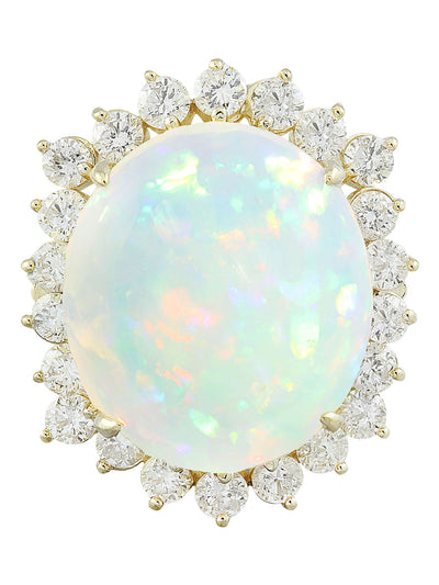 11.90 Carat Opal 14K Yellow Gold Diamond Ring - Fashion Strada