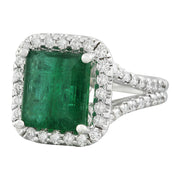 5.40 Carat Emerald 14K White Gold Diamond Ring - Fashion Strada