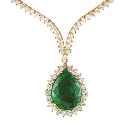 11.27 Carat Emerald 18K Yellow Gold Diamond Necklace - Fashion Strada
