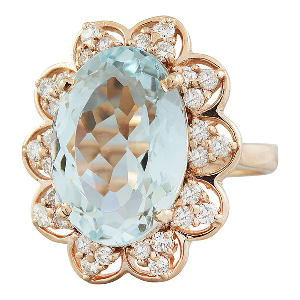 8.16 Carat Aquamarine 14K Rose Gold Diamond Ring - Fashion Strada