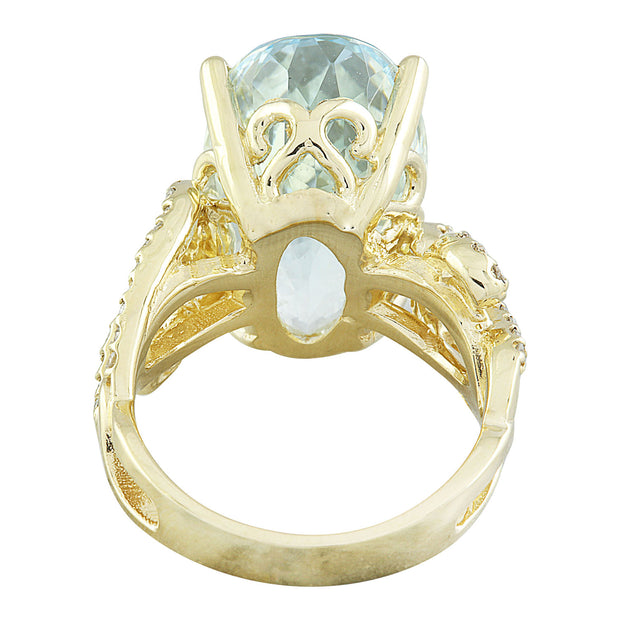 14.25 Carat Aquamarine 14K Yellow Gold Diamond Ring - Fashion Strada