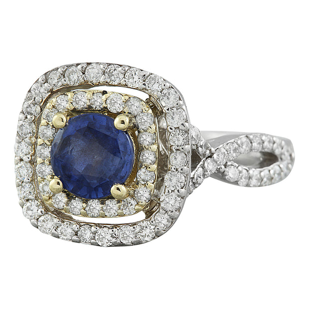 2.26 Carat Sapphire 14K Two Tone Gold Diamond Ring - Fashion Strada