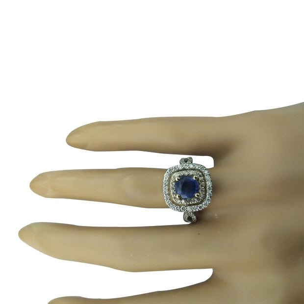2.26 Carat Sapphire 14K Two Tone Gold Diamond Ring - Fashion Strada