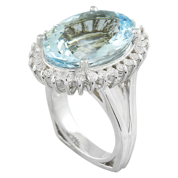13.16 Carat Aquamarine 14K White Gold Diamond Ring - Fashion Strada