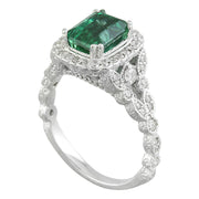 2.64 Carat Emerald 14K white Gold Diamond Ring - Fashion Strada