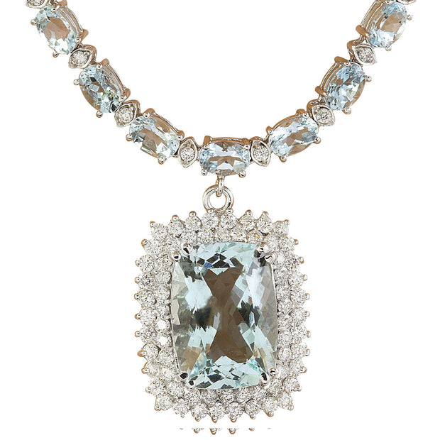 39.00 Carat Aquamarine 14K White Gold Diamond Necklace - Fashion Strada