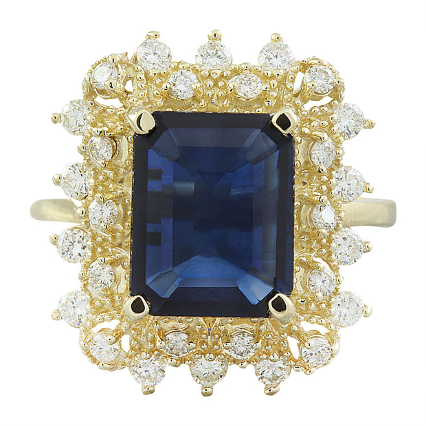 7.03 Carat Sapphire 14K Yellow Gold Diamond Ring - Fashion Strada