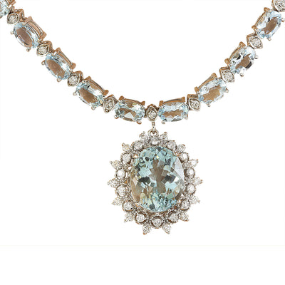 32.04 Carat Aquamarine 14K White Gold Diamond necklace - Fashion Strada
