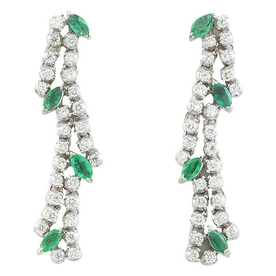 2.98 Carat Emerald 18K White Gold Diamond Earrings - Fashion Strada